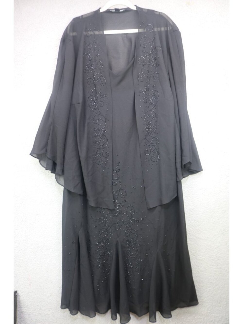 R & M Richards Black Beaded Sleeveless Dress w/ 3/4 Chiffon Sheer Cardigan-28W